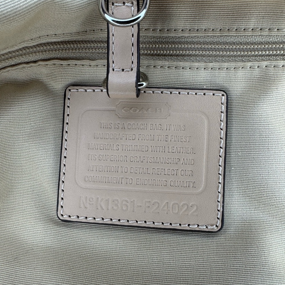 Coach Zebra Stripe Canvas Shoulder Tote w/ Double Hang Tags Beige Leather Trim - Picture 4 of 14